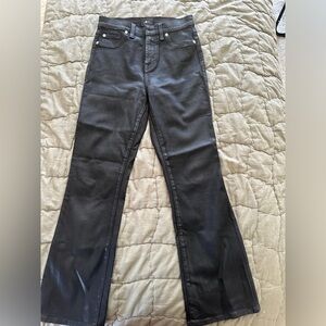 Seven for All Mankind High Waist Slim Kick in Coated Black crop flare ankle